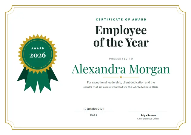 Teal Rosette Award Certificate template, A4 landscape, in teal