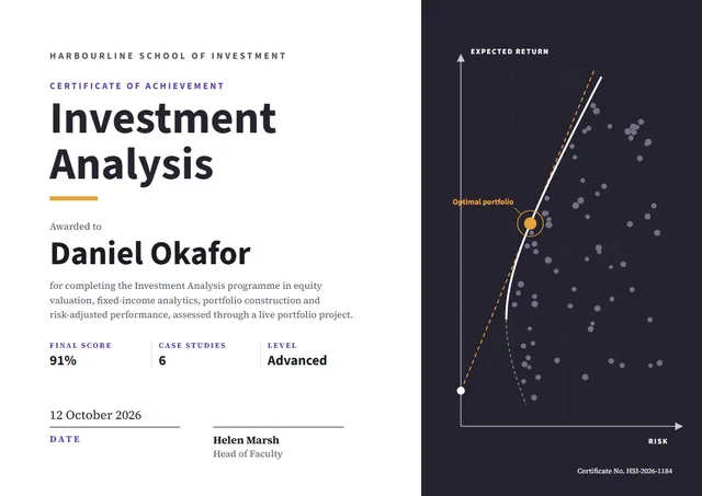 Silver Leafy Investment Analysis Certificate template, A4 landscape, in silver