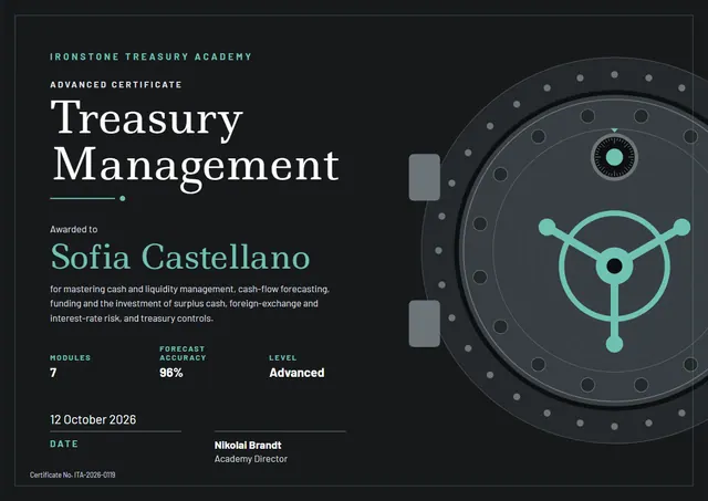 Mint Gear Treasury Management Certificate template, A4 landscape, in mint