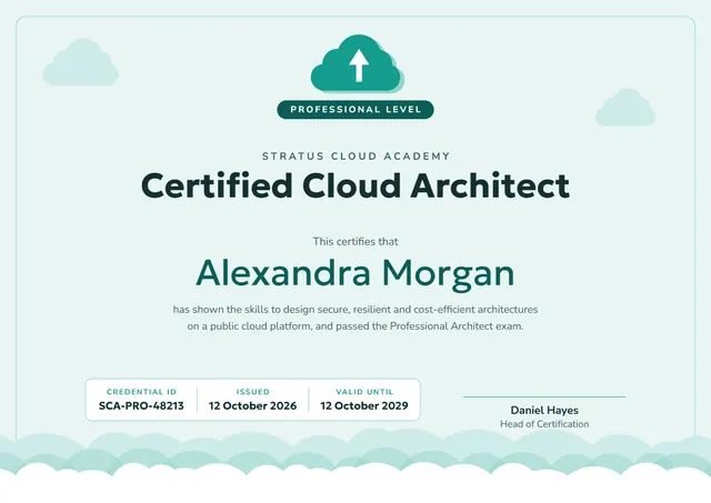 Mint Badge Cloud Certificate template, A4 landscape, in mint
