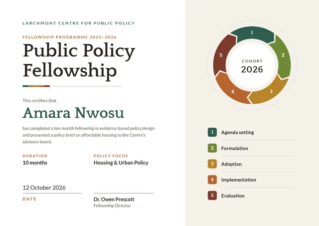 Forest Green Orbit Public Policy Fellowship Certificate template, A4 landscape, in forest green
