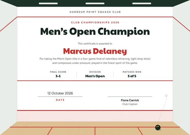 Red Globe Squash Certificate template, A4 landscape, in red