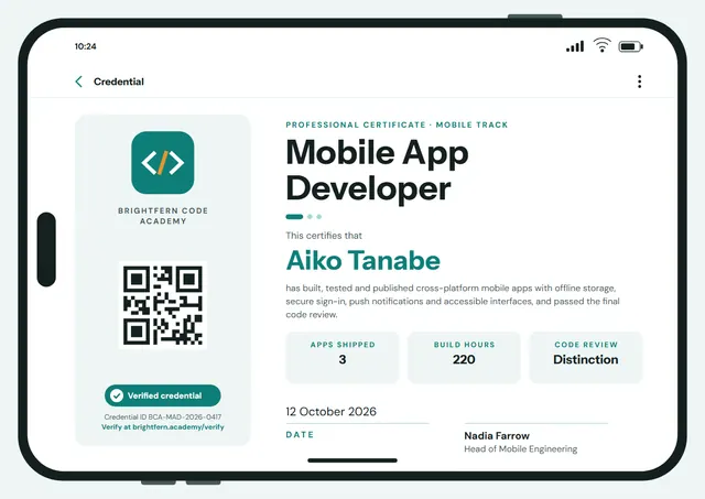 Black Geometric Mobile App Developer Certificate template, A4 landscape, in black
