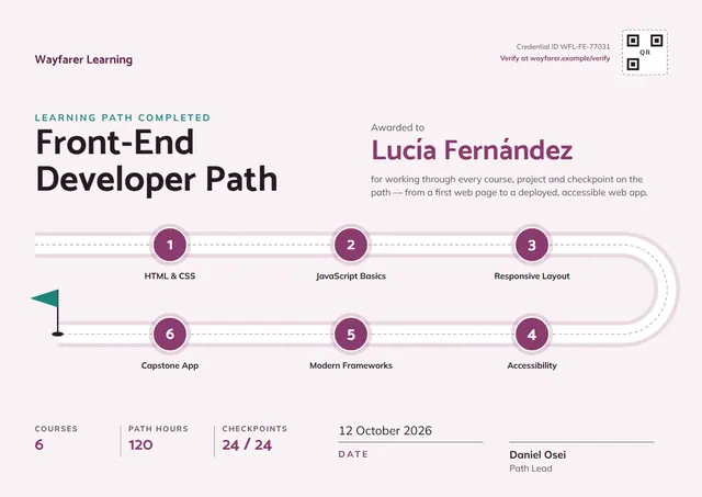 Plum Pennant Learning Path Certificate template, A4 landscape, in plum