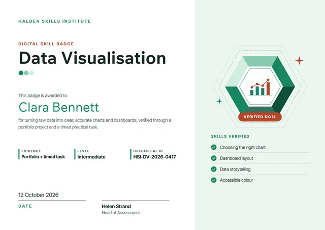 Emerald Starry Skill Badge Certificate template, A4 landscape, in emerald