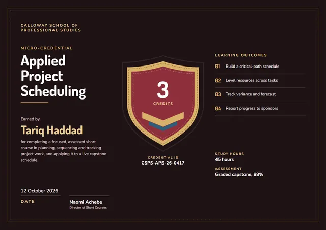 Black Badge Micro-credential Certificate template, A4 landscape, in black