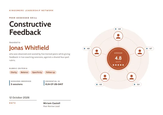 Terracotta Orbit Peer-Assessed Skill Certificate template, A4 landscape, in terracotta