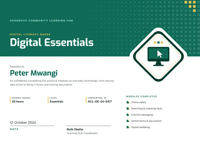 Teal Banded Digital Literacy Certificate template, A4 landscape, in teal