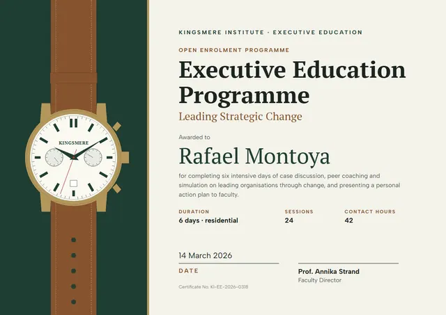 Forest Green Crown Executive Education Programme Certificate template, A4 landscape, in forest green