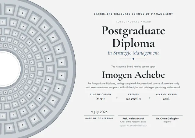 Navy Rosette Postgraduate Diploma template, A4 landscape, in navy