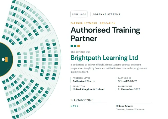 Teal Wave Authorised Training Partner Certificate template, A4 landscape, in teal