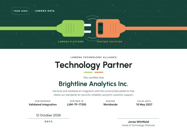Forest Green Banded Technology Partner Certificate template, A4 landscape, in forest green