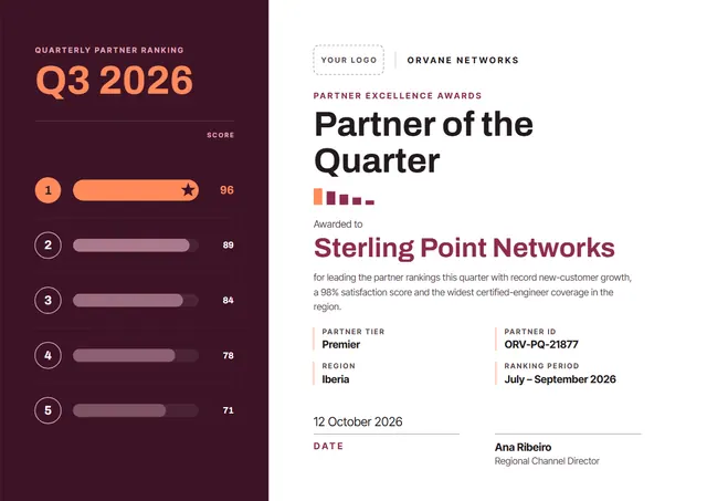 Burgundy Starry Partner of the Quarter Award template, A4 landscape, in burgundy