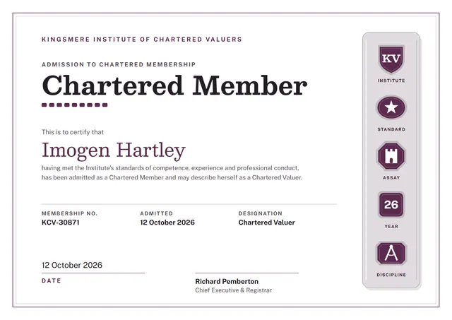 Plum Starry Chartered Member Certificate template, A4 landscape, in plum