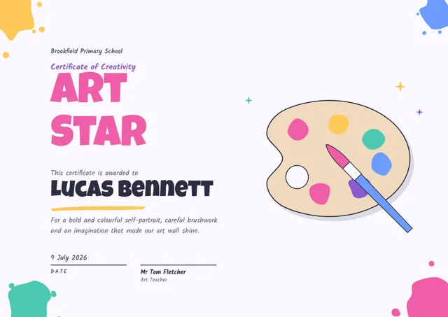 Rose Starry Art Star Award template, A4 landscape, in rose
