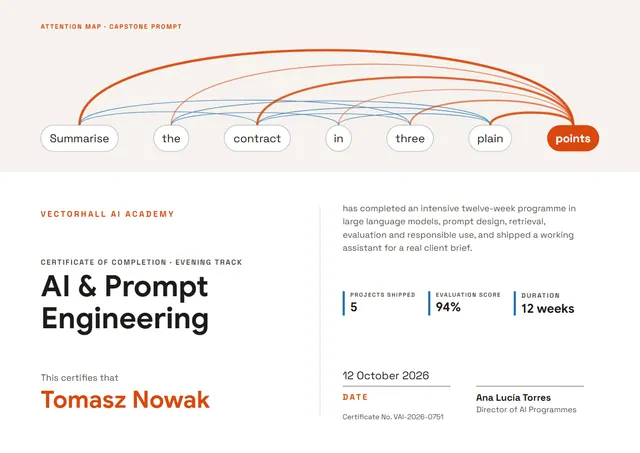 Terracotta Banded AI & Prompt Engineering Certificate template, A4 landscape, in terracotta