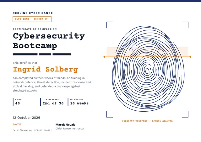 Mustard Modern Cybersecurity Bootcamp Certificate template, A4 landscape, in mustard