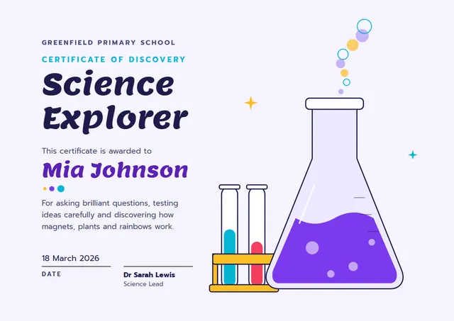 Navy Starry Science Explorer Award template, A4 landscape, in navy