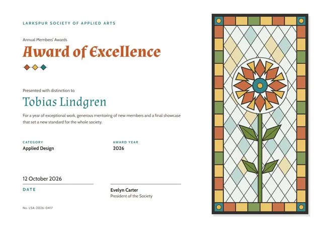 Sunshine Yellow Medal Certificate of Excellence template, A4 landscape, in sunshine yellow