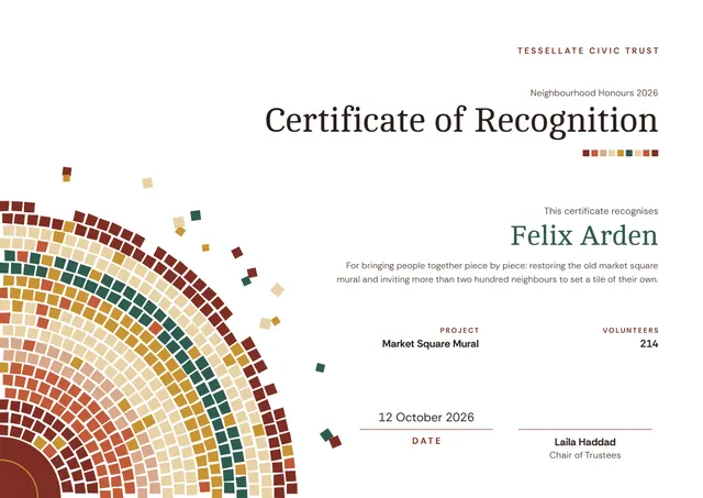 Brick Red Geometric Certificate of Recognition template, A4 landscape, in brick red