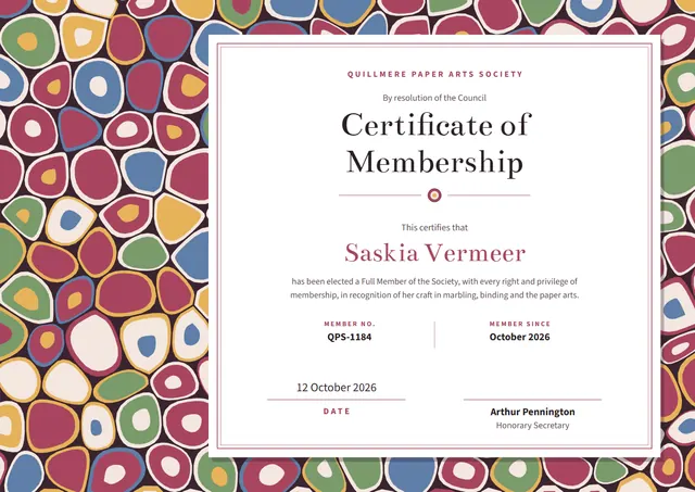 Sunshine Yellow Textured Certificate of Membership template, A4 landscape, in sunshine yellow