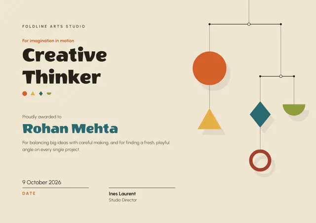 Ocean Blue Pop-Art Creative Thinker Award template, A4 landscape, in ocean blue