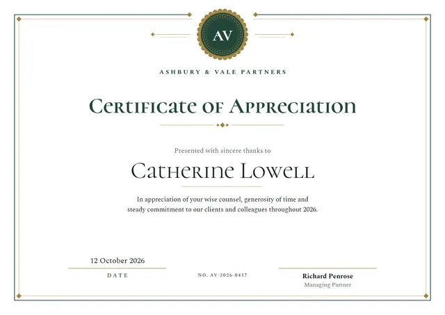 Bronze Ornate Certificate of Appreciation template, A4 landscape, in bronze