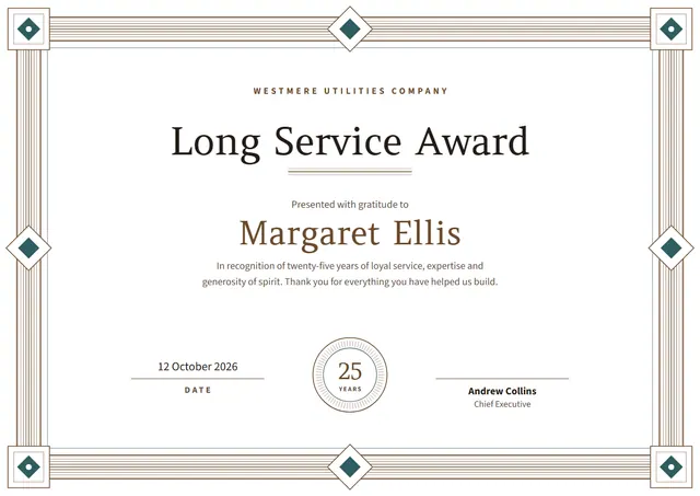 Chocolate Medal Long Service Award template, A4 landscape, in chocolate