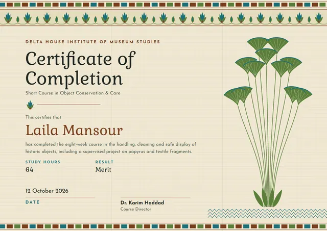 Chocolate Textile Certificate of Completion template, A4 landscape, in chocolate