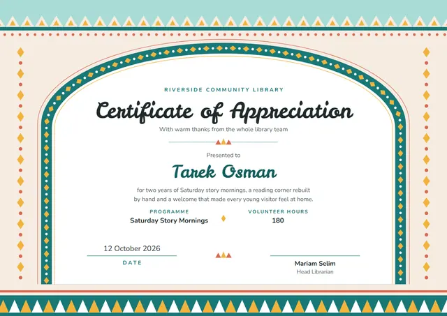 Sunshine Yellow Cloud Certificate of Appreciation template, A4 landscape, in sunshine yellow