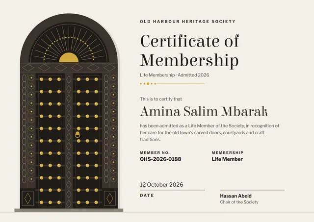 Gold Rosette Certificate of Membership template, A4 landscape, in gold