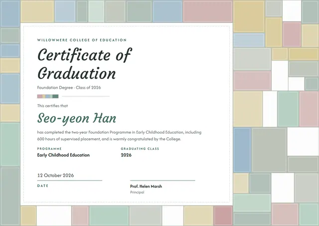 Jade Wave Certificate of Graduation template, A4 landscape, in jade