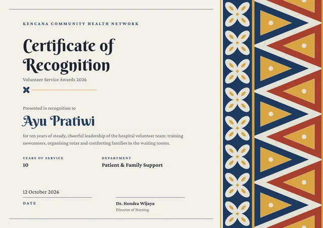 Navy Floral Certificate of Recognition template, A4 landscape, in navy