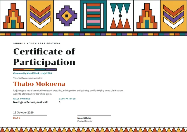 Sunshine Yellow Geometric Certificate of Participation template, A4 landscape, in sunshine yellow