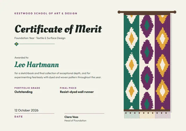 Emerald Geometric Certificate of Merit template, A4 landscape, in emerald
