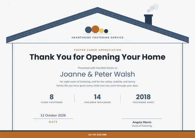 Slate Chart Foster Carer Appreciation Certificate template, A4 landscape, in slate grey