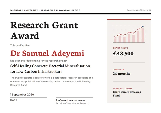 Brick Red Chart Research Grant Award template, A4 landscape, in brick red
