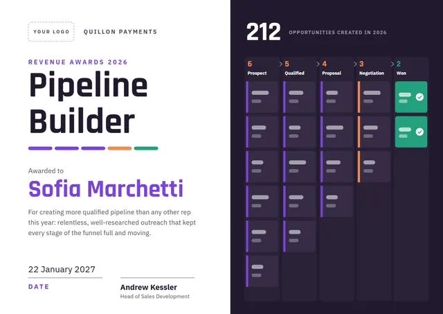 Midnight Geometric Pipeline Builder Award template, A4 landscape, in midnight blue