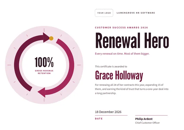 Burgundy Starry Renewal Hero Award template, A4 landscape, in burgundy