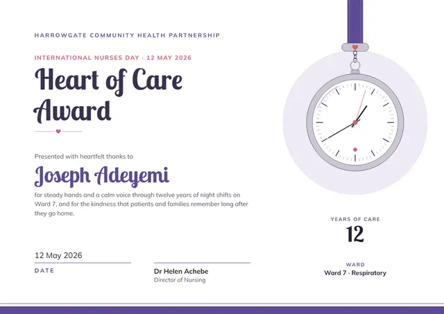Charcoal Crown International Nurses Day Certificate template, A4 landscape, in charcoal grey