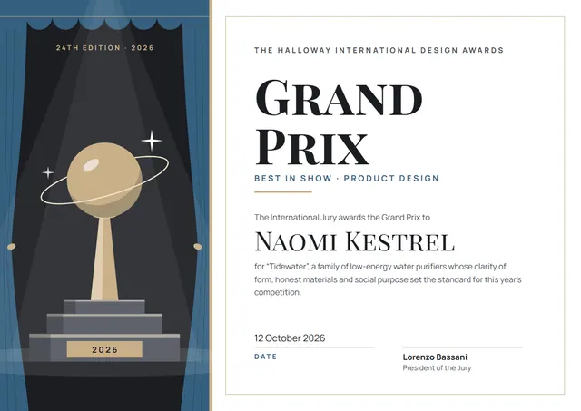 Ocean Blue Trophy Grand Prix Certificate template, A4 landscape, in ocean blue