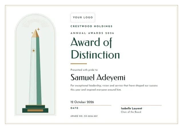 Copper Starry Award Certificate template, A4 landscape, in copper