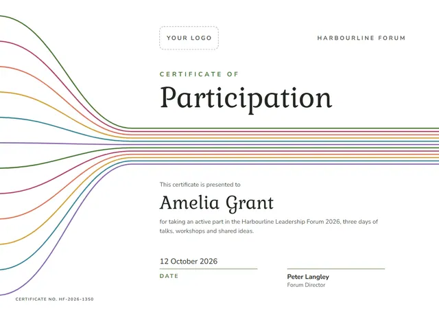 Olive Signature Certificate of Participation template, A4 landscape, in olive